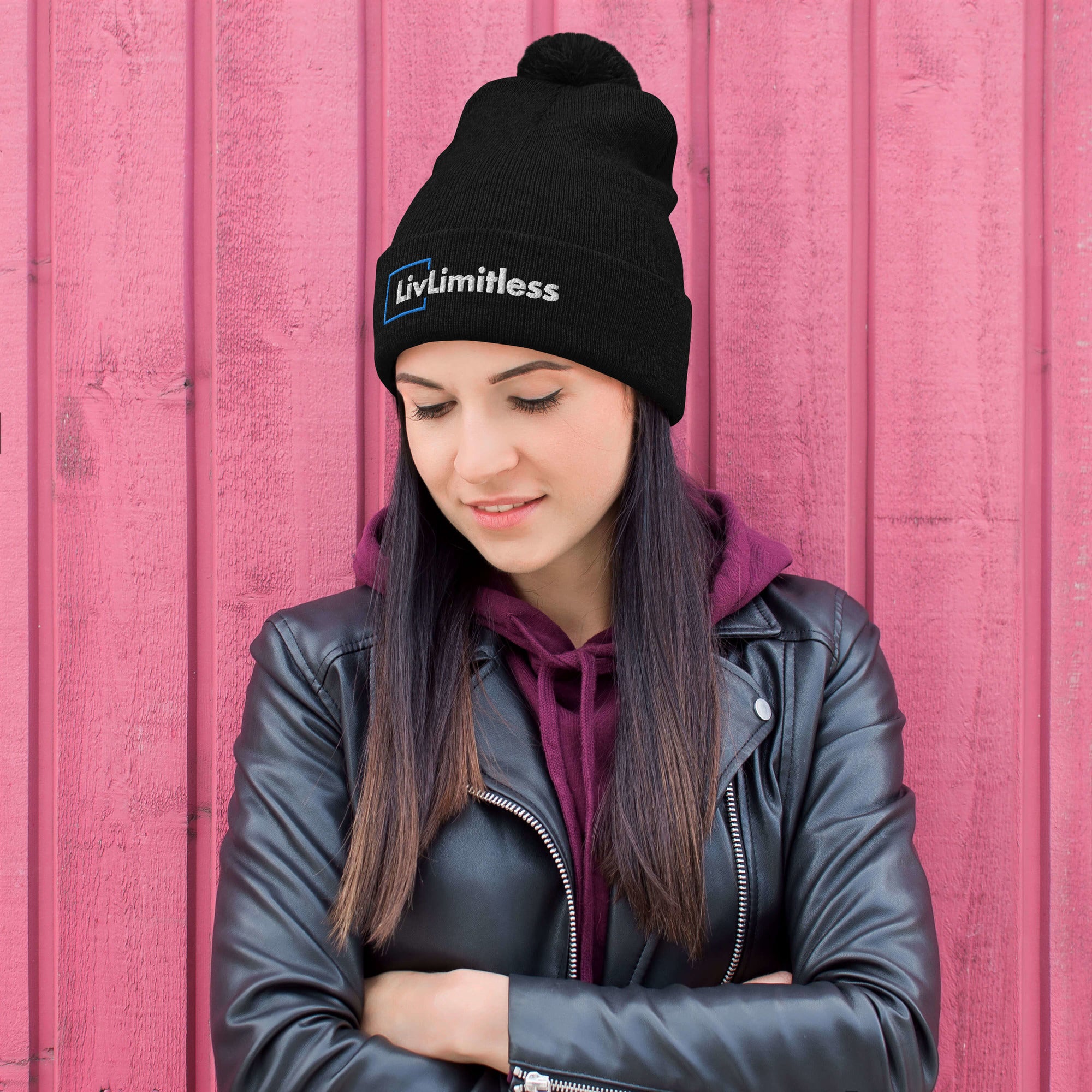 LivLimitless Black Pom-Pom Beanie